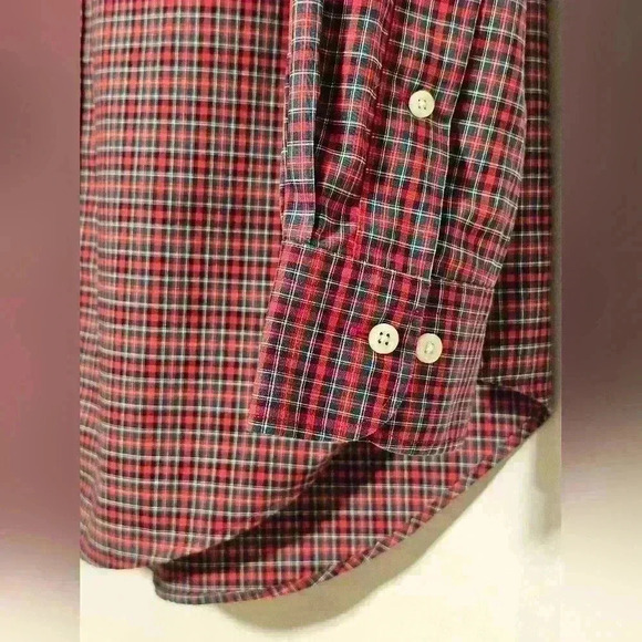 Ralph Lauren Mens Red Black Plaid Button Shirt 100% Cotton Size 17 1/2 34/35 - Picture 3 of 6